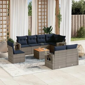 vidaXL 9 pcs conjunto sofás p/ jardim c/ almofadões vime PE cinzento