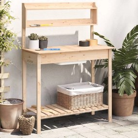 vidaXL Mesa de cultivo com pia 147,5x44x139,5 cm abeto maciço