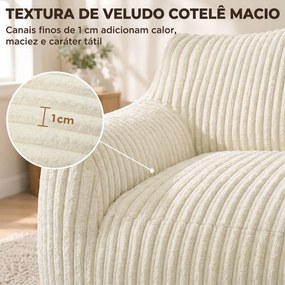 Poltrona de Chão em Bombazina com Encosto, Apoios de Braços e Acolchoado Espesso sem Estrutura sem Montagem Branco Creme