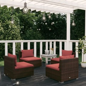 vidaXL 4 pcs conjunto lounge jardim c/ almofadões vime PE castanho