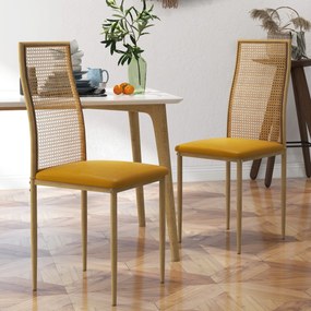 Conjunto de 2 Cadeiras de Sala de Jantar  com Encosto em Vime PE Assento Estofado em Couro PU 40x50x97 cm Ocre