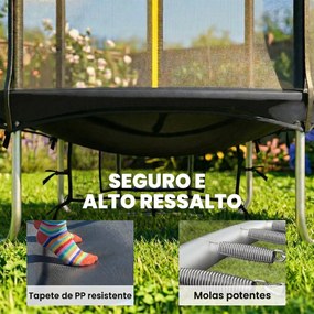 Trampolim para Crianças Exterior Ø183 cm com Rede de Segurança Escada de 2 Degraus Cobertura de Molas Saco de Armazenamento Preto
