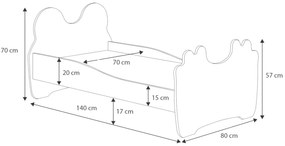 Cama infantil gato 140x70 com gaveta branca - colchão e estrado incluído