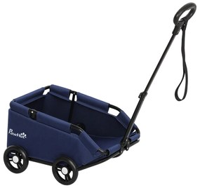 PawHut Carrinho para Cães Dobrável Carrinho para Cães Miniatura com Barra de Empurre Ajustável Desenho Aberto 53x45x28 cm Azul Escuro