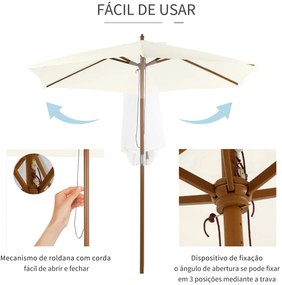 Chapéu de Sol Ø250x230cm Chapéu de Sol com Mastro de Madeira com 6 Has