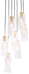 Candeeiro suspenso Art Déco dourado com vidro 7 luzes - Laura Art Deco