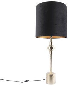 Candeeiro de mesa Art Deco dourado com cúpula de veludo preto 40 cm - Diverso Art Deco