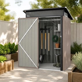 Abrigo de Jardim para Ferramentas, 150 x 89 x 185 cm, Cobertura Inclinada, Cinzento
