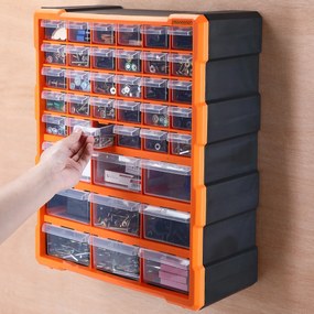 Organizador com 78 compartimentos para pequenas peças 47,5 x 38 x 16 cm Laranja + Cinzento