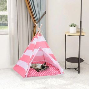 vidaXL Tenda teepee gatos c/ saco 60x60x70 cm pele de pêssego riscas