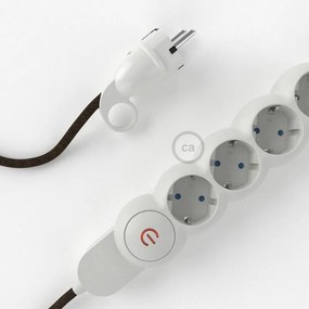 Extensão elétrica com cabo elétrico revestido em linho natural Castanho RN04 e ficha Schuko com anel confortavel