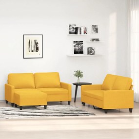 vidaXL 3 pcs conjunto de sofás com almofadões tecido amarelo-claro