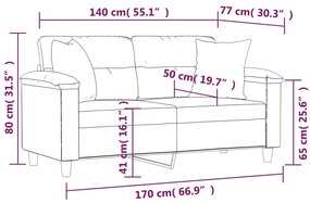 Sofá 2 lugares c/ almofadas 140 cm microfibra preto