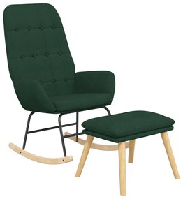 Cadeira de baloiço com banco p/ pés tecido verde-escuro