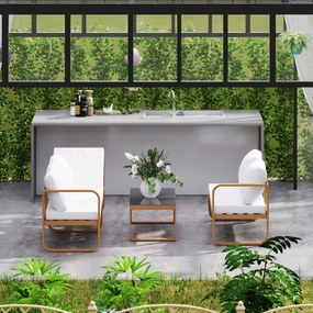 Conjunto de Jardim de 3 Peças com Sofá de 3 Lugares com Assento Ajustável Sofá de 2 Lugares e Mesa de Centro Creme