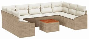 Conjunto de sofá de jardim com 10 peças e almofadas bege de rattan sin
