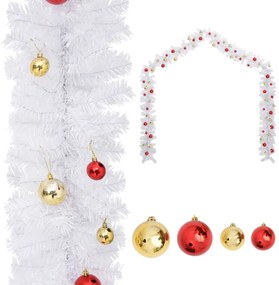 Grinalda de Natal decorada com enfeites 10 m branco