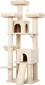 PawHut Arranhador Grande 184 cm de altura Árvore para Gatos com 3 Postes de Arranhar Superfícies para Deitar Bola de Brinquedo Rede Escada, para gatos até 6 kg | Aosom Portugal
