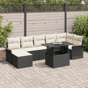 vidaXL Conjunto de Sofá de Jardim de 8 Peças com Almofadas Preto Rattan Poliéster