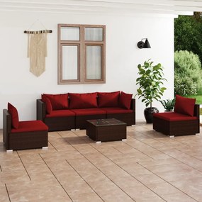 vidaXL 6 pcs conjunto lounge jardim c/ almofadões vime PE castanho