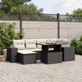 7 pcs conjunto de sofás p/ jardim c/ almofadões vime PE preto