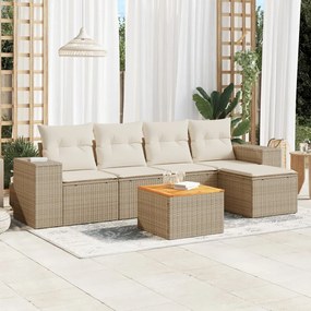 6 pcs conjunto de sofás p/ jardim com almofadões vime PE bege