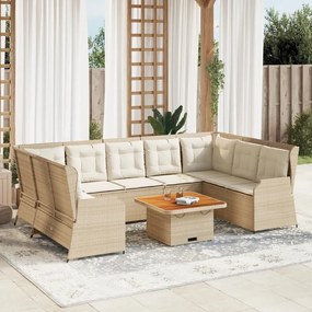 7 pcs conjunto lounge para jardim com almofadões vime PE bege