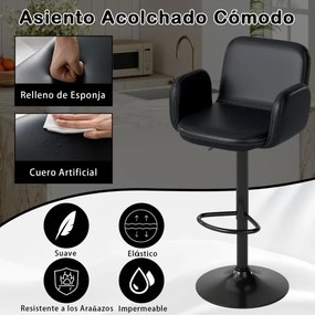 Conjunto de 2 bancos giratórios de bar com altura ajustável, assento acolchoado, apoios de braços e apoios para os pés para sala de jantar, cozinha ou