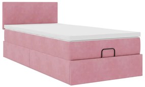 Estrutura de cama otomana com colchão rosa 90x200cm veludo