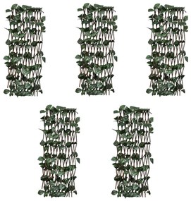 vidaXL Cercas treliça salgueiro c/ folhas artificiais 5 pcs 180x60cm
