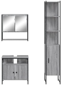3 pcs Conjunto móveis casa de banho madeira proc. cinza sonoma