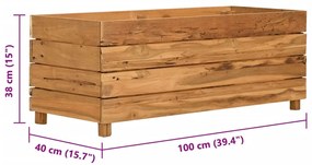 Vaso/floreira 100x40x38 cm madeira de teca reciclada e aço