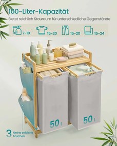 Cesto da roupa suja com 2 compartimentos 63 x 33 x 78 cm Cinzento