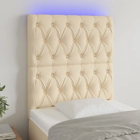 Cabeceira de cama c/ luzes LED tecido 80x7x118/128cm cor creme