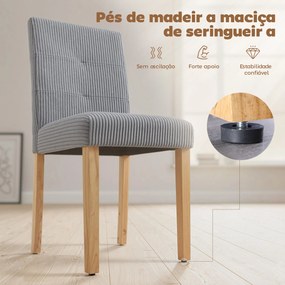Conjunto de 4 Cadeiras de Jantar Modernas (MESA NÃO INCLUIDA) Encosto Alto Estofadas em Tecido Canelado Tipo Veludo  44x56x90 cm Cinzento