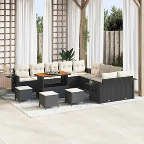 Conjunto de Sofá de Jardim vidaXL com Almofadas de Vime PE Preto Acácia