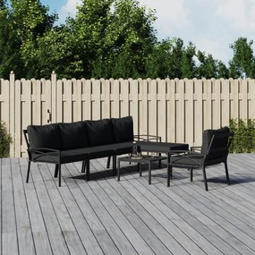vidaXL 7 pcs conjunto lounge de jardim aço c/ almofadões cinzentos
