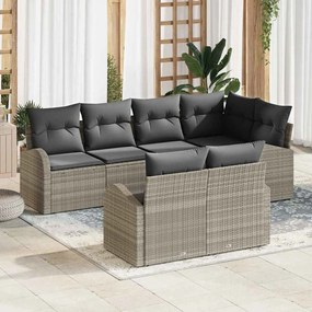 vidaXL Conjunto de Sofá de Jardim de 7 Peças com Almofadas Cinza Claro em Vime Sintético