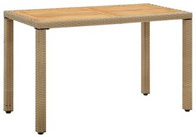 vidaXL Mesa de jardim 123x60x74 cm vime PE e acácia maciça bege