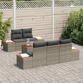 Conjunto de Sofá de Jardim de 6 Peças com Almofadas Cinzento Rattan Po