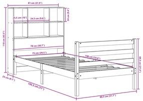 Cama com estante sem colchão 75x190 cm madeira maciça