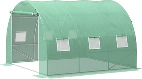 Estufa de jardim de 9 m², estufa tipo túnel de 3 x 3 x 2 m com porta enrolável e 6 janelas em malha de aço PE verde