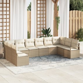Conjunto de Sofás de Jardim de 10 Peças com Almofadas em Bege e Vime,