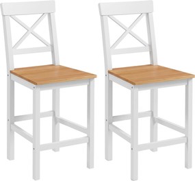 HOMCOM Conjunto de 2 Bancos de Bar de Madeira com Encosto e Apoio para os Pés Estilo Rústico para Cozinha 41x46x97.5 cm Natural | Aosom Portugal