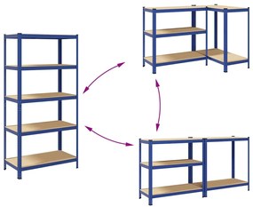 5-Layer Storage Shelf Blue Steel&amp;Madeira de engenharia