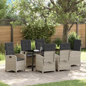 vidaXL Conjunto de Jantar de Jardim de 7 Peças com Almofadas Cinza Claro em Rattan Poliéster