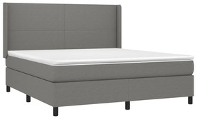 Cama box spring c/ colchão e LED 180x200 cm tecido cinza-escuro