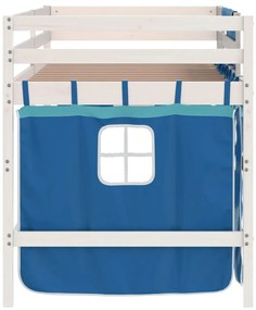 Cama alta p/ criança c/ cortinas 90x190 cm pinho maciço azul