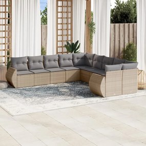 10 pcs conjunto de sofás p/ jardim com almofadões vime PE bege