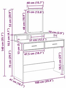 Mesa de Maquiagem vidaXL com Gavetas Madeira Antiga 100x41x140 cm